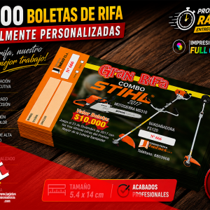 🥇 1.000 Boletas de Rifa | Numeradas | Tamaño: 5.4x14 cms.