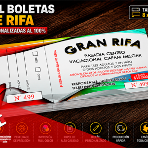 🥇 1.000 Boletas para Rifa. Numeradas | Tamaño: 8x14 cms |