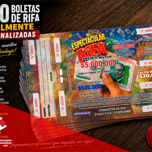 🥇 250 Boletas para Rifa 4 Oportunidades Tamaño 21x12 cms.