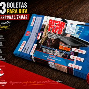 🥇 333 Boletas de Rifa con 3 Oportunidades Tamaño 21x12 cms