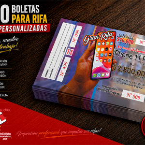 🥇 500 Boletas de Rifa con 2 Oportunidades Tamaño 8x14 cms
