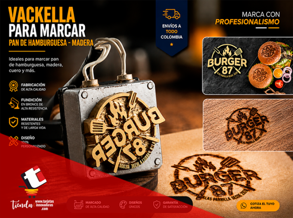 🥇 Cliset Vackella con cauting marcar Madera Cuero 6x6 cms