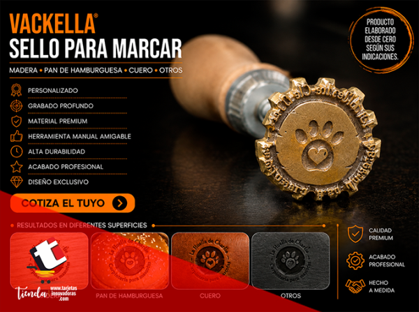 🥇 Cliset Vackella Sello para marcar Madera Cuero 4x4 cms.