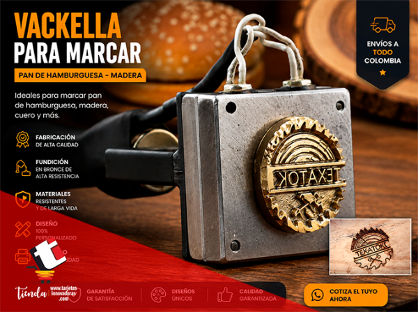 🥇 Cliset Vackella con cauting marcar Madera Cuero 4x4 cms