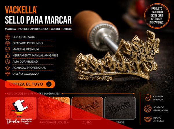 🥇 Cliset, Vackella Sello marcar al calor Madera: 6x4 cms.