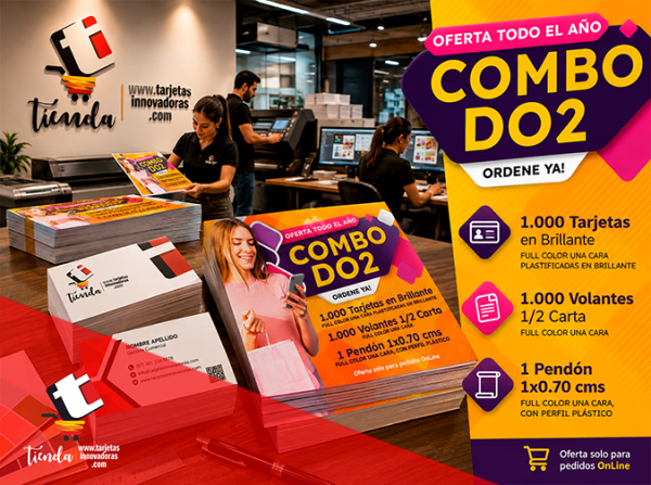 🥇 COMBO PUBLICITARIO DOS. | Tarjetas + Volantes + Pendón.