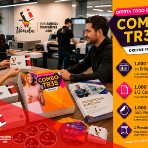 🥇 COMBO PUBLICITARIO 3 Tarjetas Volantes Adhesivos Pendón