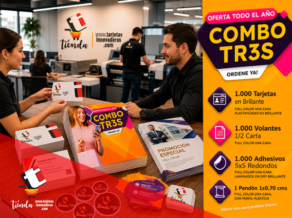 🥇 COMBO PUBLICITARIO 3 Tarjetas Volantes Adhesivos Pendón