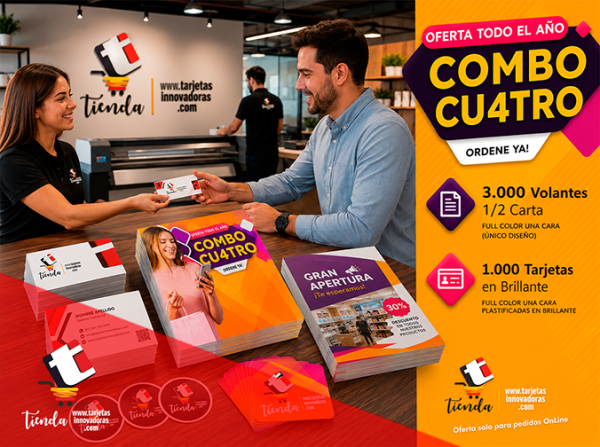 🥇 COMBO PUBLICITARIO CUATRO | 3Mil Volantes+Mil Tarjetas.
