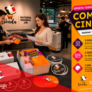 🥇 COMBO PUBLICITARIO CINCO Volantes + Adhesivos Redondos.