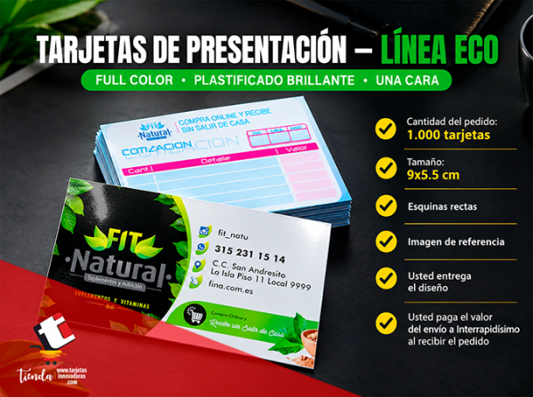 Oferta Tarjetas de Presentación Línea Eco Full Color Plastificadas Brillante