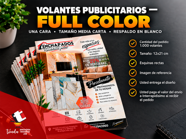 Oferta Volantes Publicitarios Full Color Una Cara Tamaño Media Carta
