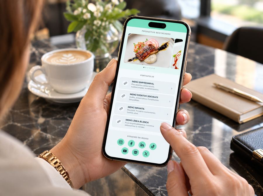Portafolio con menús y catálogos en una tarjeta digital TI Card